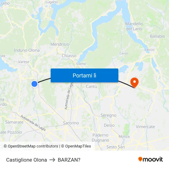 Castiglione Olona to BARZAN? map