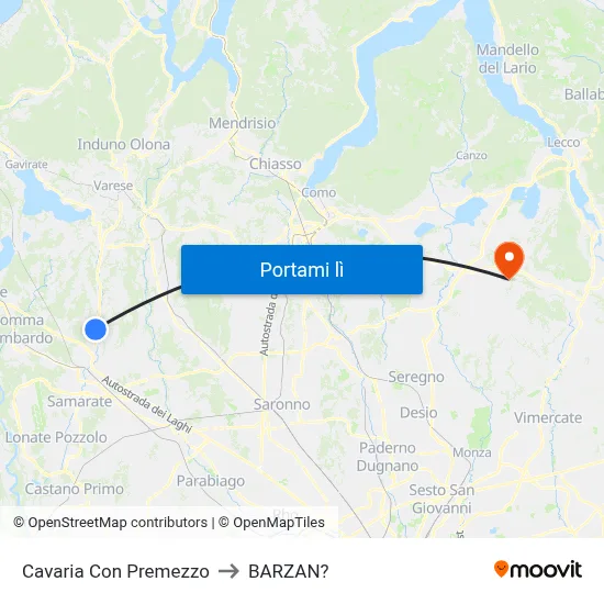 Cavaria Con Premezzo to BARZAN? map