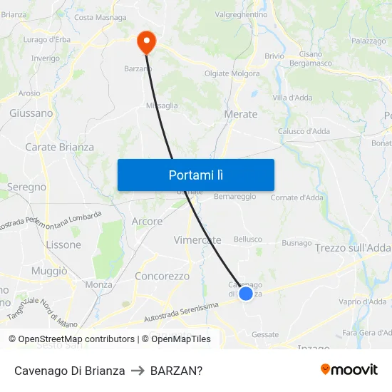 Cavenago Di Brianza to BARZAN? map