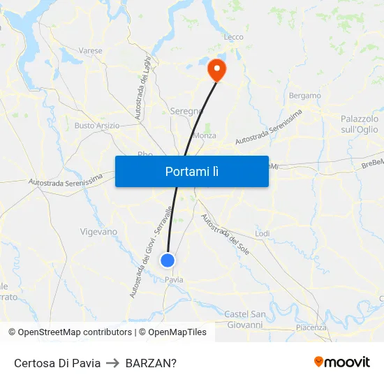 Certosa Di Pavia to BARZAN? map
