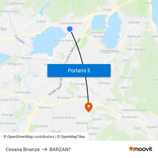 Cesana Brianza to BARZAN? map