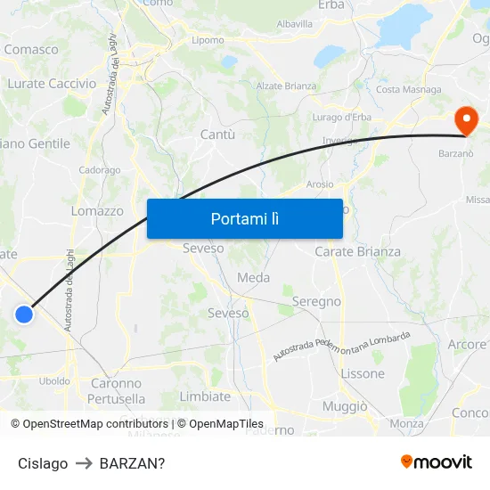 Cislago to BARZAN? map