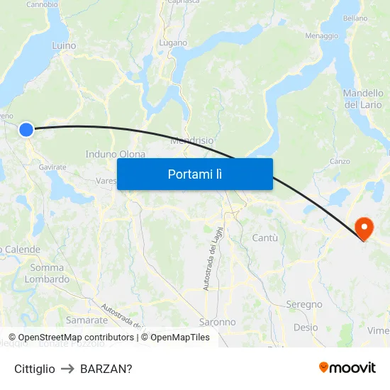 Cittiglio to BARZAN? map