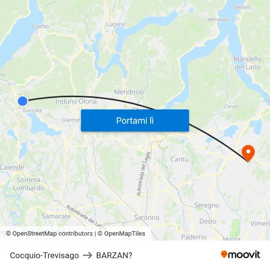 Cocquio-Trevisago to BARZAN? map