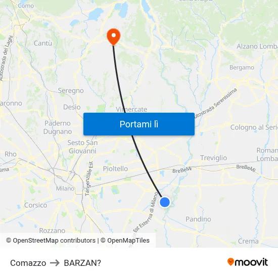 Comazzo to BARZAN? map