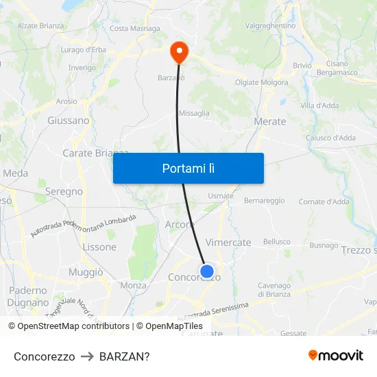 Concorezzo to BARZAN? map