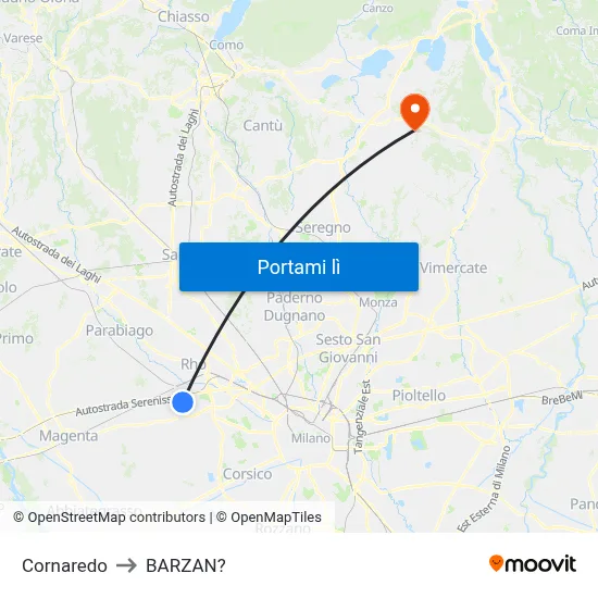 Cornaredo to BARZAN? map