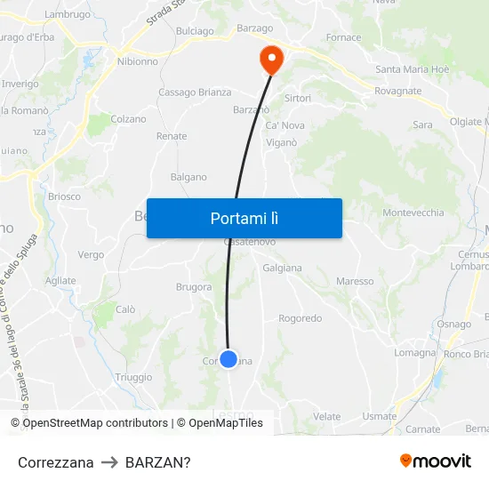 Correzzana to BARZAN? map