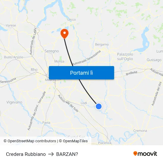 Credera Rubbiano to BARZAN? map