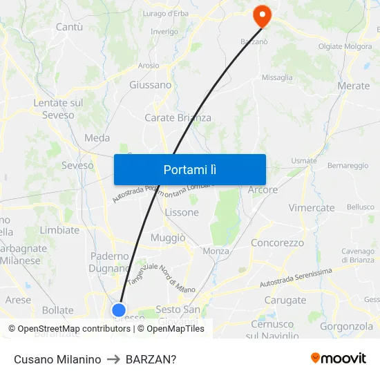 Cusano Milanino to BARZAN? map