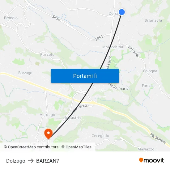 Dolzago to BARZAN? map