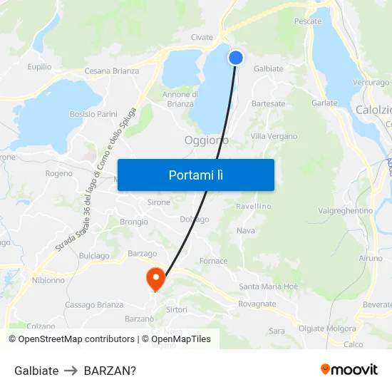 Galbiate to BARZAN? map