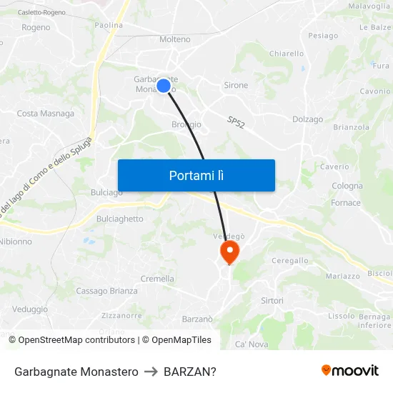 Garbagnate Monastero to BARZAN? map