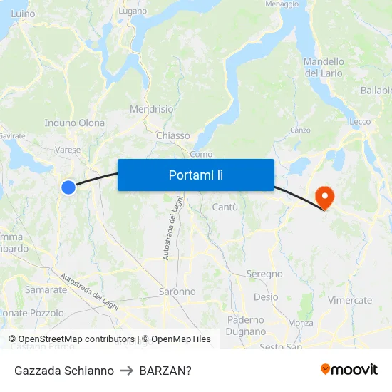Gazzada Schianno to BARZAN? map