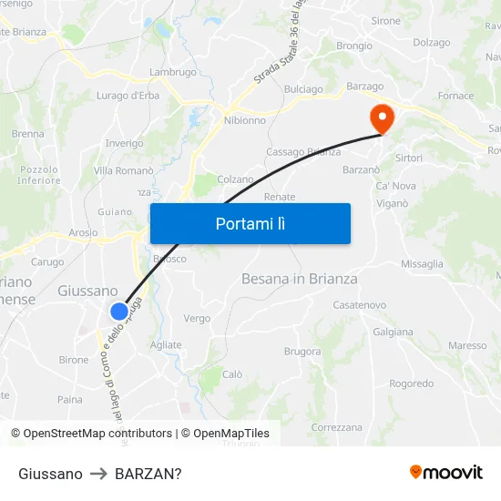 Giussano to BARZAN? map