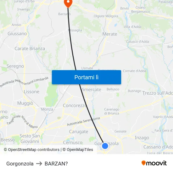 Gorgonzola to BARZAN? map