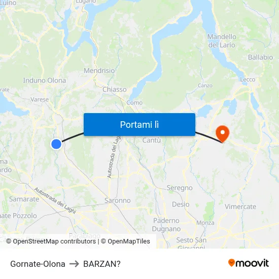 Gornate-Olona to BARZAN? map