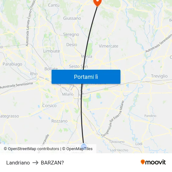 Landriano to BARZAN? map