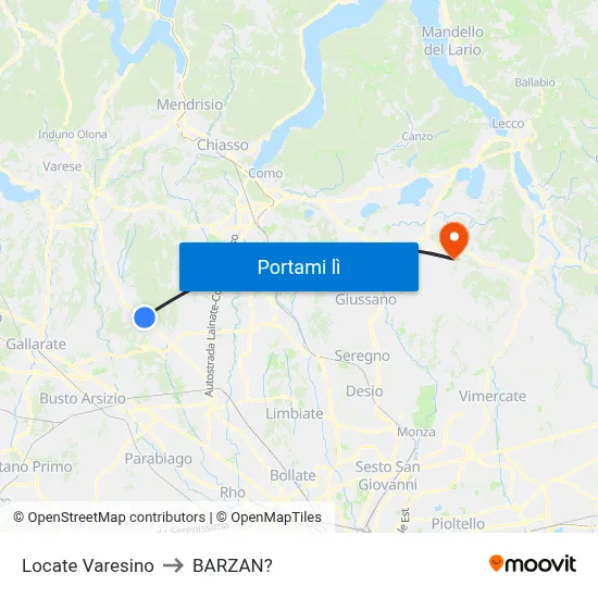 Locate Varesino to BARZAN? map
