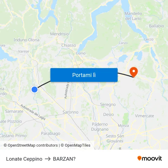 Lonate Ceppino to BARZAN? map