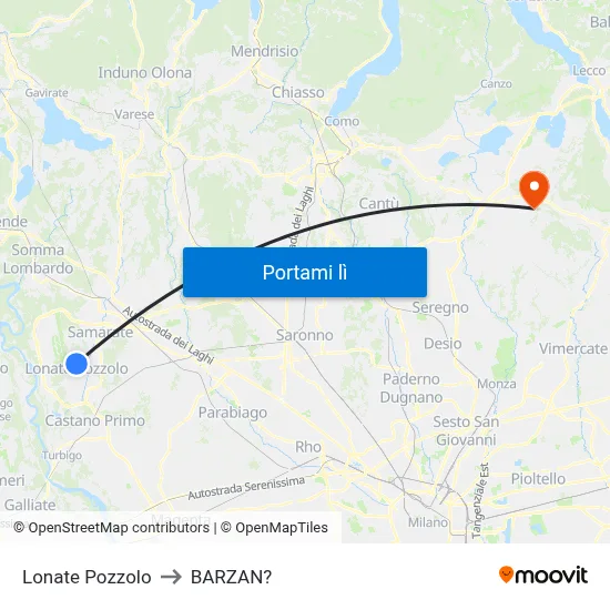 Lonate Pozzolo to BARZAN? map