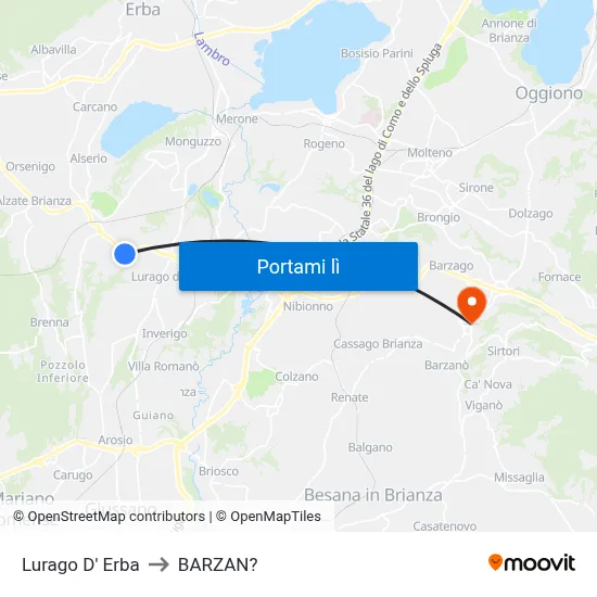 Lurago D' Erba to BARZAN? map