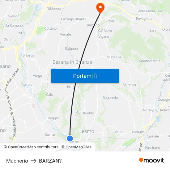 Macherio to BARZAN? map