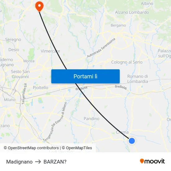 Madignano to BARZAN? map