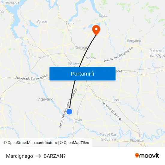 Marcignago to BARZAN? map
