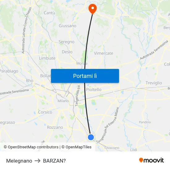 Melegnano to BARZAN? map