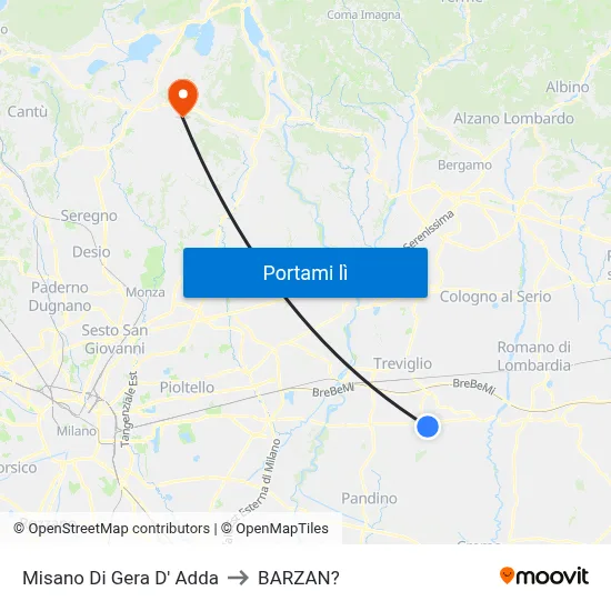 Misano Di Gera D' Adda to BARZAN? map