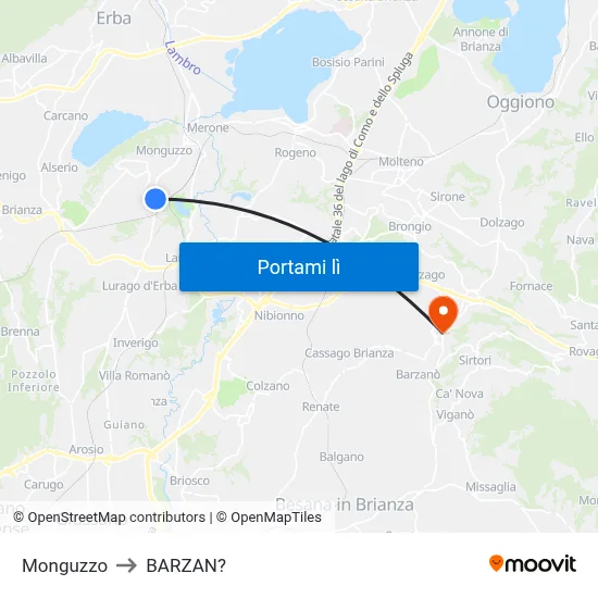 Monguzzo to BARZAN? map