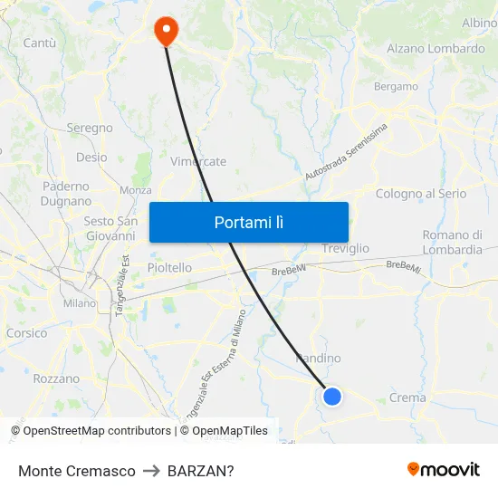 Monte Cremasco to BARZAN? map