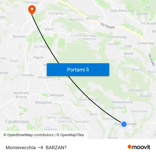 Montevecchia to BARZAN? map