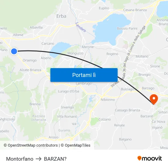 Montorfano to BARZAN? map