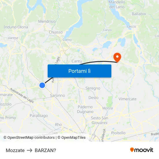 Mozzate to BARZAN? map
