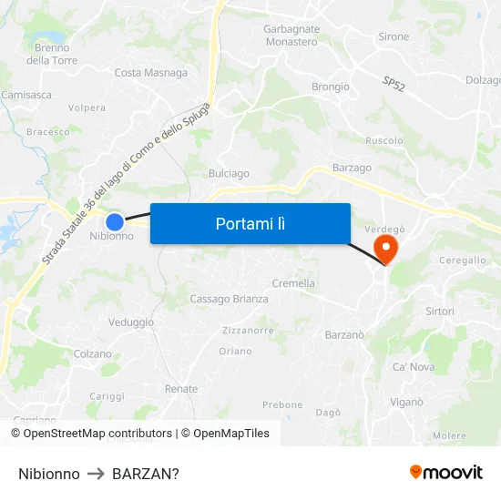 Nibionno to BARZAN? map