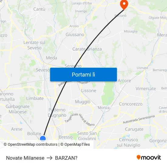 Novate Milanese to BARZAN? map