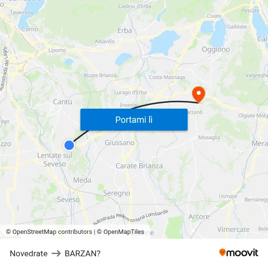 Novedrate to BARZAN? map