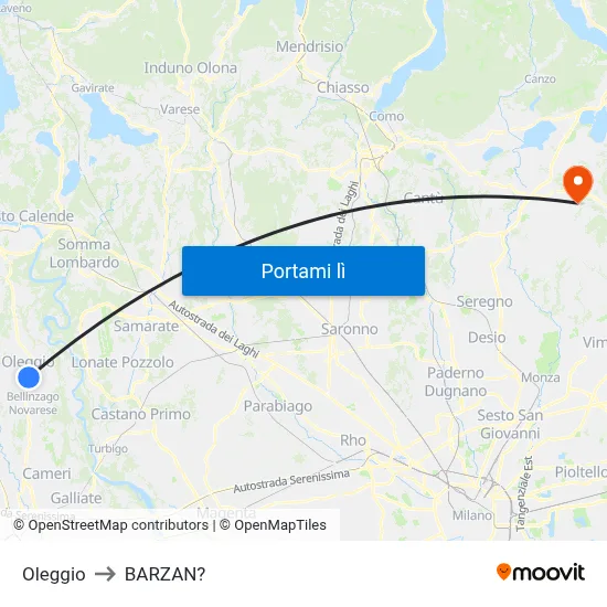 Oleggio to BARZAN? map