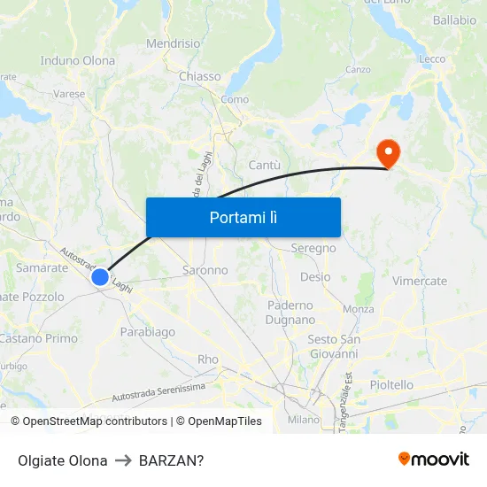 Olgiate Olona to BARZAN? map