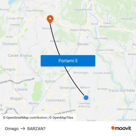 Ornago to BARZAN? map