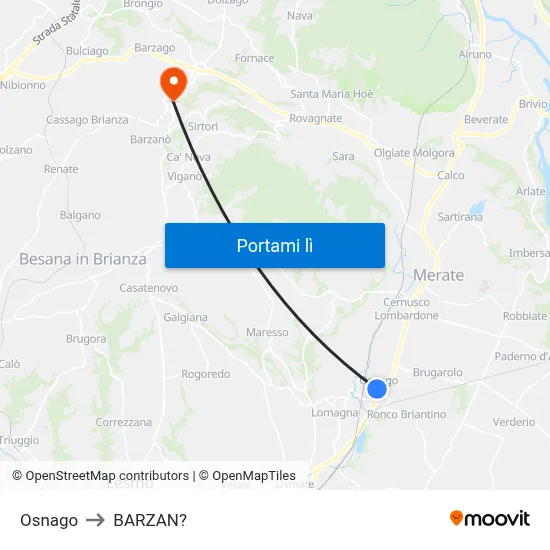 Osnago to BARZAN? map