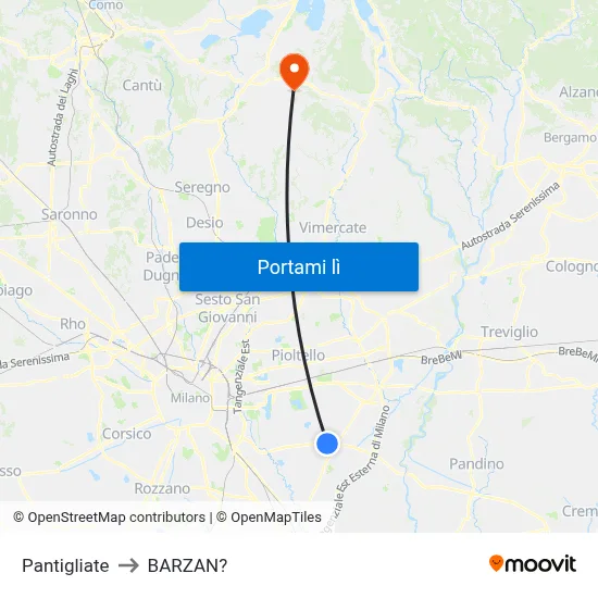 Pantigliate to BARZAN? map
