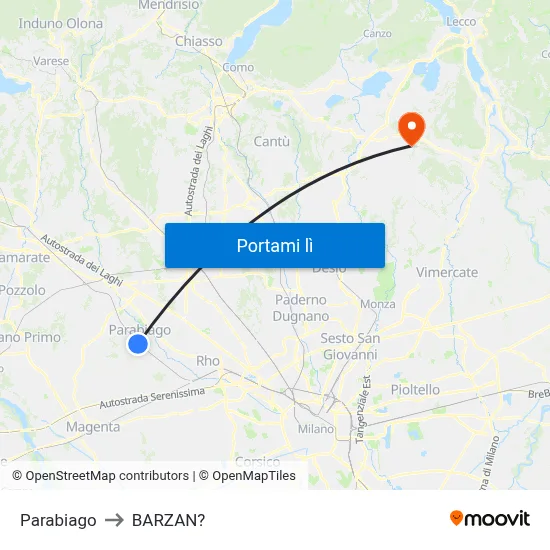 Parabiago to BARZAN? map
