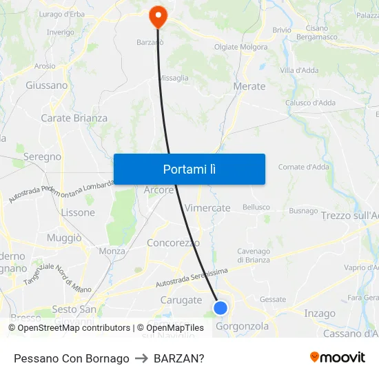 Pessano Con Bornago to BARZAN? map