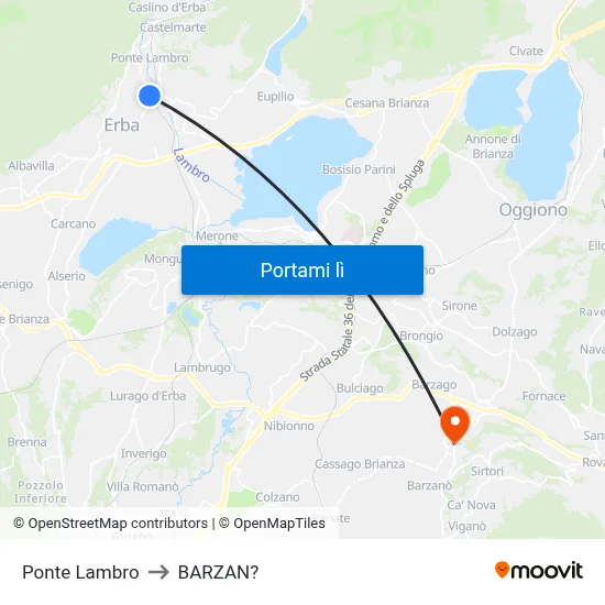 Ponte Lambro to BARZAN? map