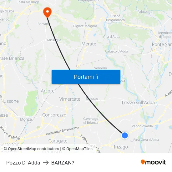 Pozzo D' Adda to BARZAN? map