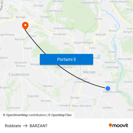 Robbiate to BARZAN? map