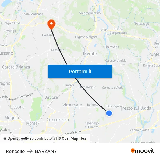 Roncello to BARZAN? map